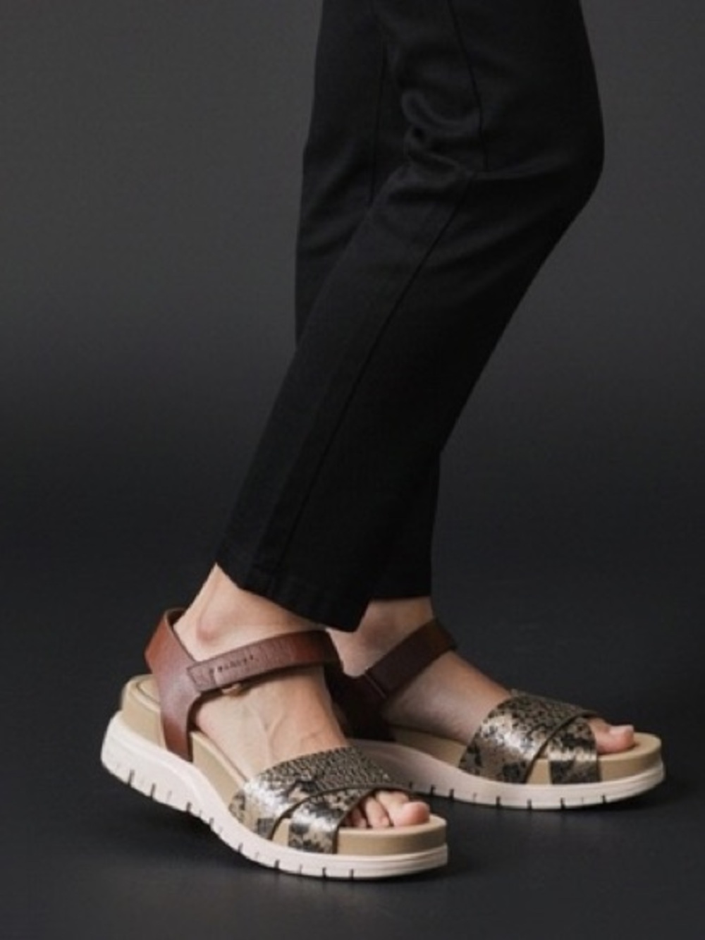 Cole Haan Brown Snake-Print Crossover Strap Sandals
